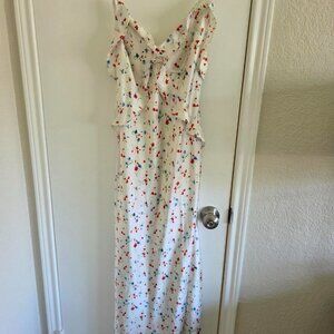 White floral maxi dress with ruffles and bows